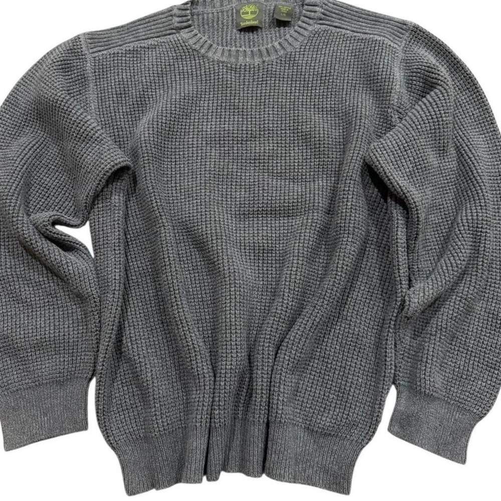 Timberland Men's Gray Waffle Knit Crewneck Sweater‎ Size Large Cotton